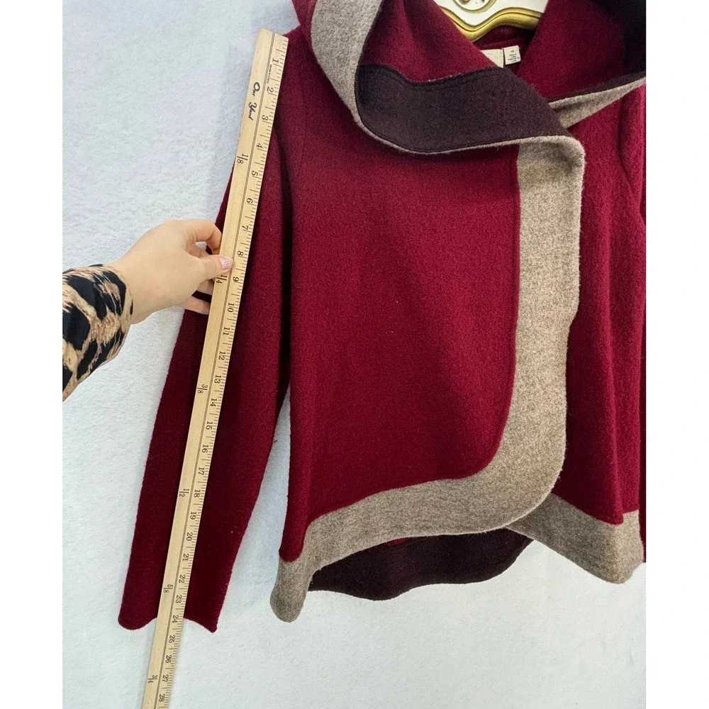 Anthropologie Colorblock‎ Wool Jacket XS Red Hooded Wrap Cardigan Coat